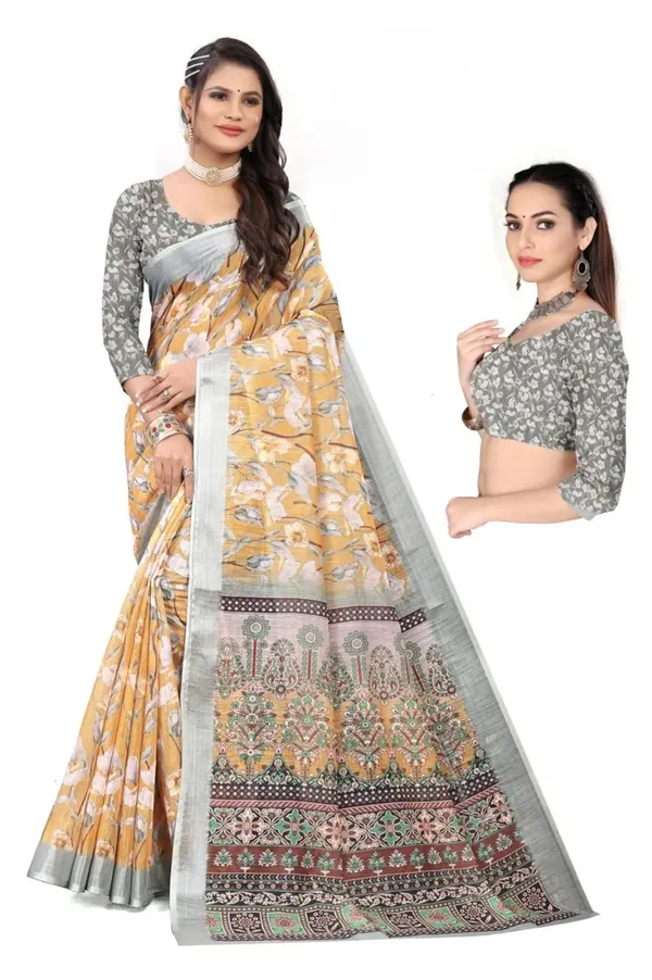 Yellow_And_Grey_Linen_Saree_For_Women