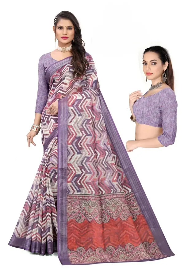 Purple_And_Rust_Linen_Saree_For_Women