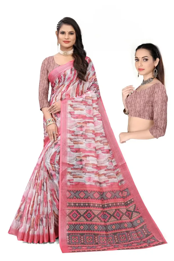 Pink_And_Brown_Linen_Saree_For_Women