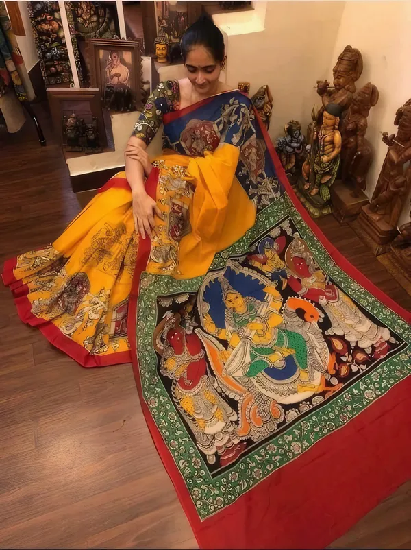 Yellow_And_Red_Linen_Saree_For_Women