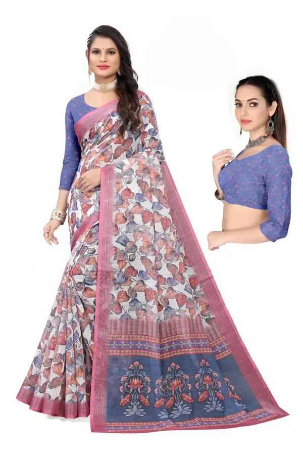 Blue_And_Pink_Linen_Saree_For_Women