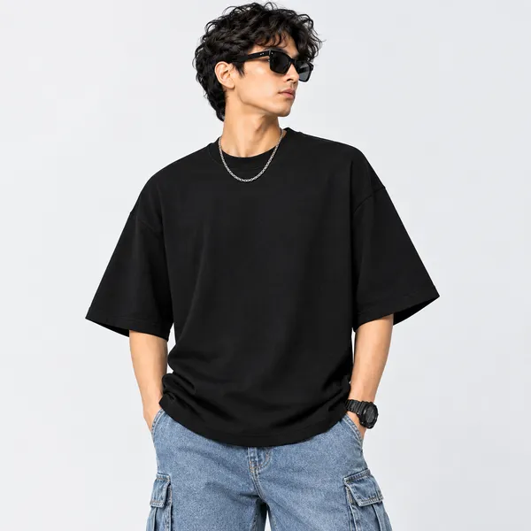 Men’s_Black_Oversized_Cotton_T-Shirt_180_GSM_|_Alone_Enough_Red_Graphic_Print_|_Drop_Shoulder_Streetwear_Half_Sleeve_Tee