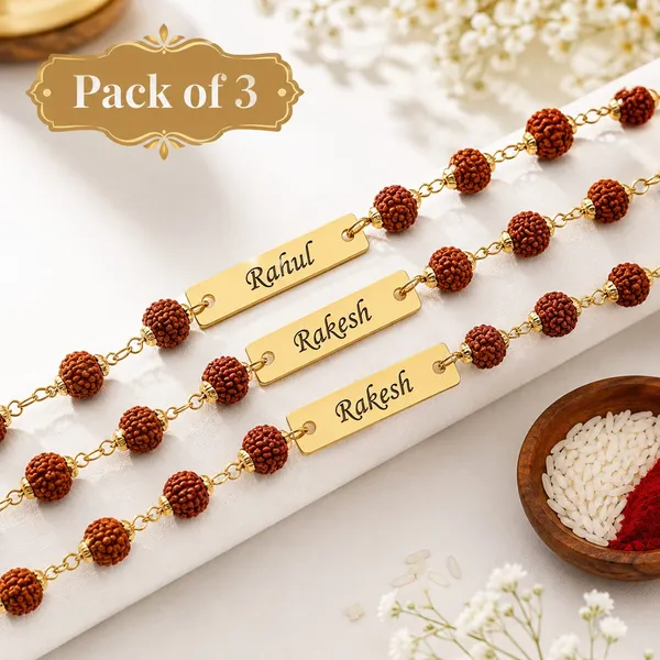 Pack_of_3_Personalized_Rudraksha_Rakhi_Bracelet_Set_|_Custom_Name_Rakhi_for_Brother_|_Premium_Gold_Finish_Rakhi_|_Raksha_Bandhan_Gift
