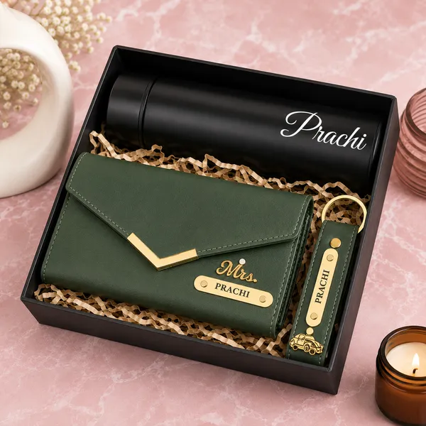 Stealy_Personalized_Women's_Gift_Set_|_Custom_Name_Clutch,_Keychain_&_Temperature_Bottle_Combo_|_Premium_Birthday,_Anniversary_&_Wedding_Gift_for_Her
