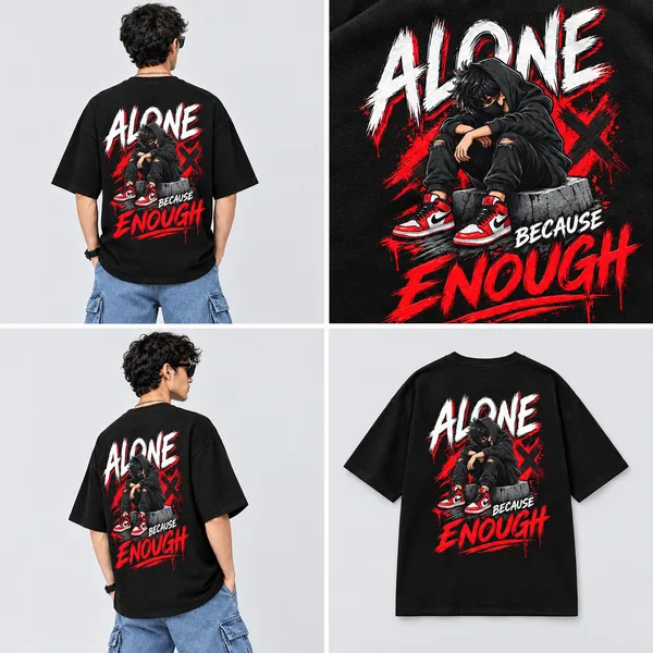 Men’s_Black_Oversized_Cotton_T-Shirt_180_GSM_|_Alone_Enough_Red_Graphic_Print_|_Drop_Shoulder_Streetwear_Half_Sleeve_Tee