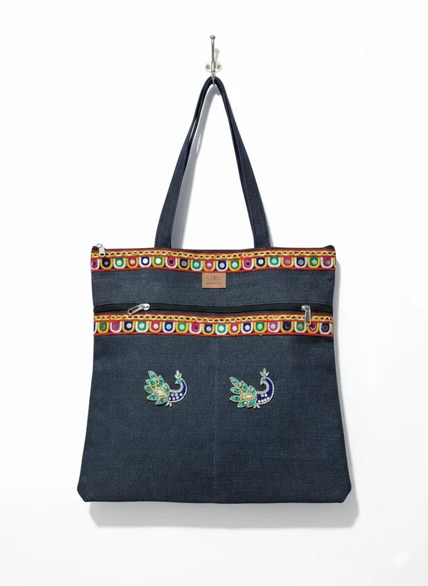 Navy_Blue_Embroidered_Peacock_Tote_Bag_With_Mirror_Work