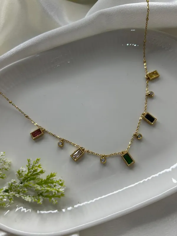 Golden_Multi_Gem_Charm_Necklace_For_Women_And_Girls