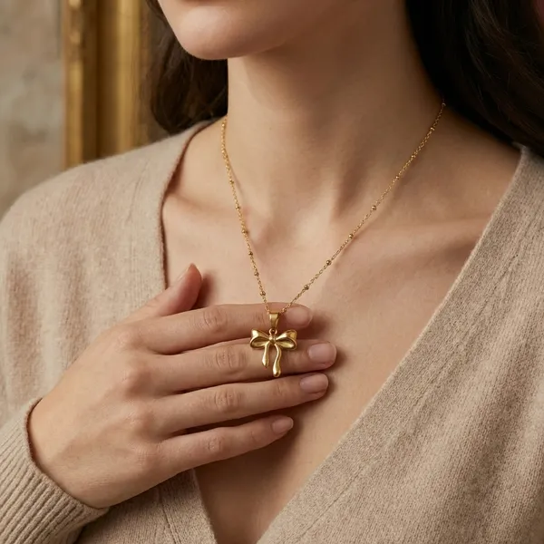 Golden_Elegant_Ribbon_Pendant_Chain_Necklace_For_Women_And_Girls
