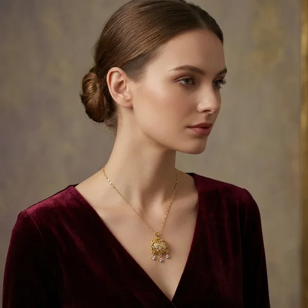 Golden_Filigree_Drop_Pendant_Necklace_For_Women_And_Girls