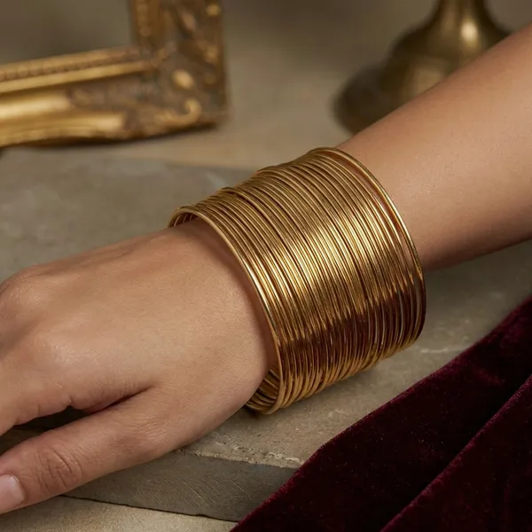 Golden_Multi_Wire_Cuff_Bracelet_For_Women_And_Girls