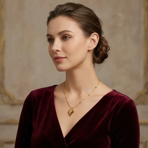 Golden_Puffy_Heart_Necklace_For_Women_And_Girls