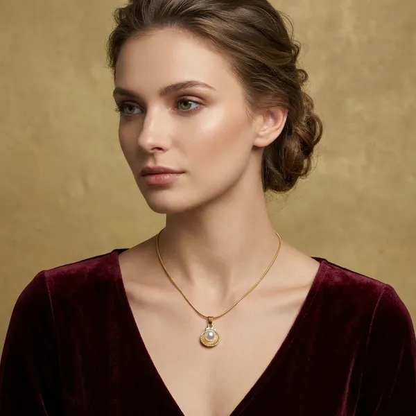 Golden_Shell_Pearl_Necklace_For_Women_And_Girls