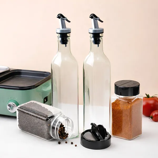 Cocinaire_2-500ml_Glass_Oil_Dispenser_Bottles_with_Stainless_Steel_Spout_&_2-100ml_Flip-Top_Lid_Spice_Jars_Set,_Leak-Proof_Drip-Free_Kitchen_Oil_&_Seasoning_Storage_Containers_(Pack_of_4)