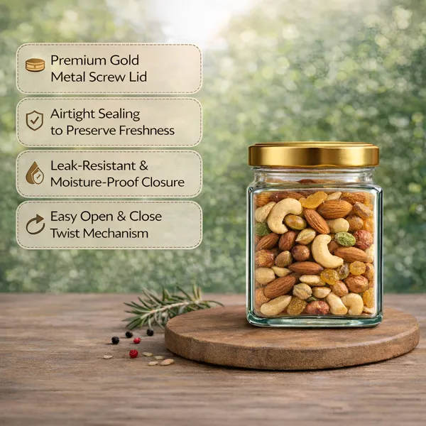 Cocinaire_350ml_Square_Glass_Jar_with_Airtight_Golden_Metal_Lid_�_Premium_Food_Grade_Kitchen_Storage_Container_for_Spices,_Dry_Fruits,_Pulses,_Grains,_Pantry_Organizer,_BPA_Free_(Pack_of_6)
