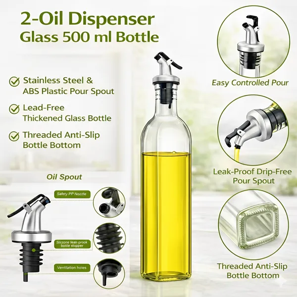 Cocinaire_2-500ml_Glass_Oil_Dispenser_Bottles_with_Stainless_Steel_Pour_Spout,_Leak-Proof_Drip-Free_Olive_Oil_&_Vinegar_Container_Set_with_Silicone_1-Spatula_and_1-Oil_Brush_for_Kitchen_Cooking_BBQ_(Pack_of_4)