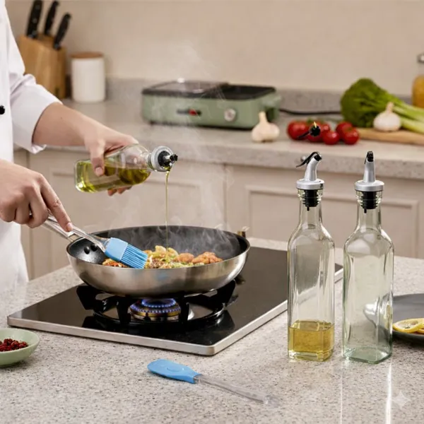 Cocinaire_2-500ml_Glass_Oil_Dispenser_Bottles_with_Stainless_Steel_Pour_Spout,_Leak-Proof_Drip-Free_Olive_Oil_&_Vinegar_Container_Set_with_Silicone_1-Spatula_and_1-Oil_Brush_for_Kitchen_Cooking_BBQ_(Pack_of_4)
