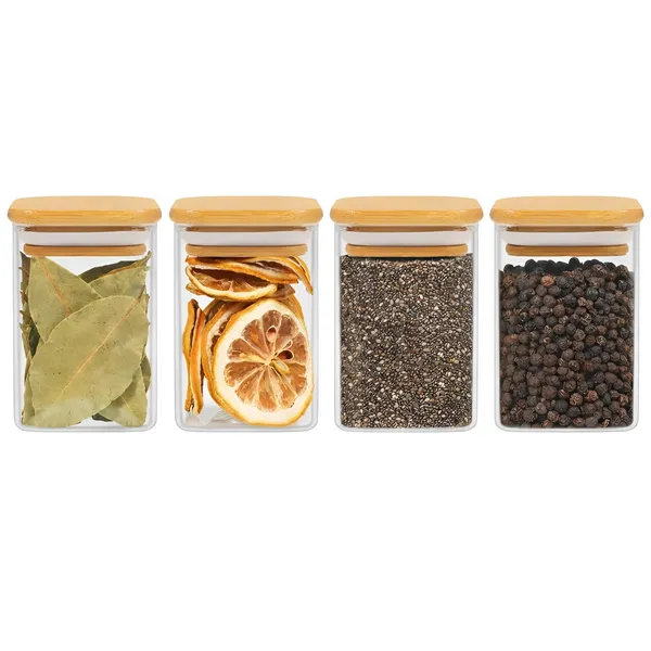 Cocinaire_230ml_Square_Glass_Storage_Jar_with_Bamboo_Lid,_Airtight_Silicone_Seal_Borosilicate_Clear_Kitchen_Container_for_Spices,_Nuts,_Dry_Fruits,_Grains_&_Pantry_Organization,_Moisture_Proof_Food_Storage_Box_(Pack_of_4)