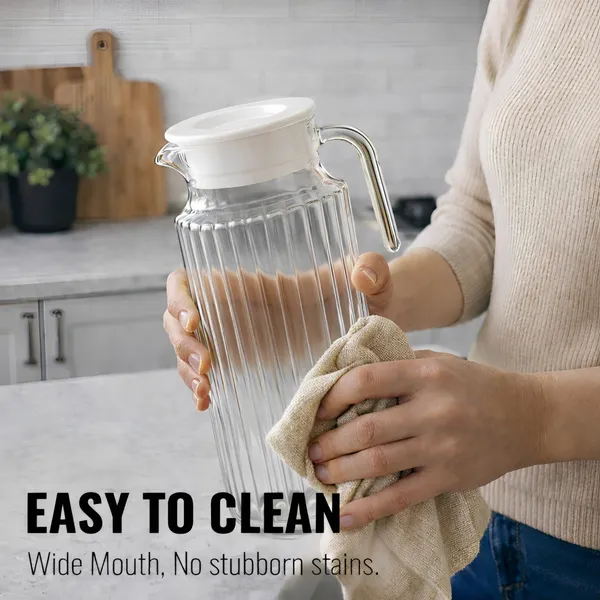 Cocinaire_1100ml_Square_Lining_Glass_Water_Jug_with_Plastic_Lid_&_Handle,_Leakproof_Beverage_Pitcher,_BPA_Free_Juice_Milk_Lemonade_Iced_Tea_Carafe,_Large_Capacity_Kitchen_Fridge_Drink_Dispenser_(Pack_of_1)