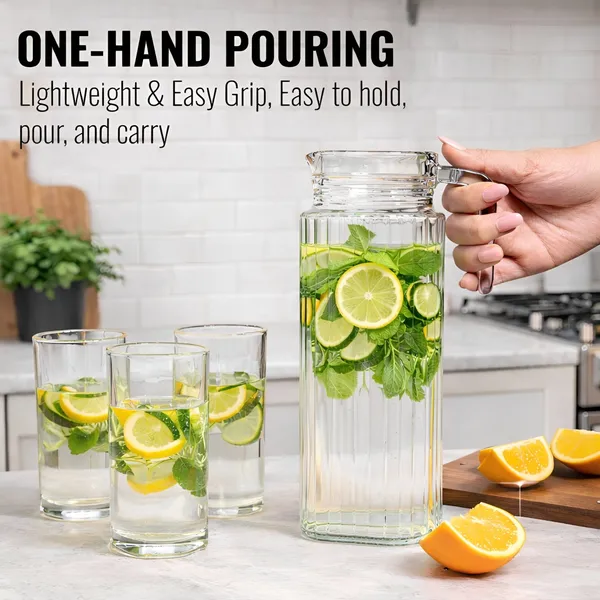 Cocinaire_1100ml_Square_Lining_Glass_Water_Jug_with_Plastic_Lid_&_Handle,_Leakproof_Beverage_Pitcher,_BPA_Free_Juice_Milk_Lemonade_Iced_Tea_Carafe,_Large_Capacity_Kitchen_Fridge_Drink_Dispenser_(Pack_of_1)