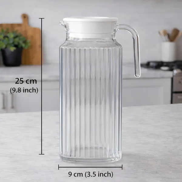Cocinaire_1100ml_Square_Lining_Glass_Water_Jug_with_Plastic_Lid_&_Handle,_Leakproof_Beverage_Pitcher,_BPA_Free_Juice_Milk_Lemonade_Iced_Tea_Carafe,_Large_Capacity_Kitchen_Fridge_Drink_Dispenser_(Pack_of_1)
