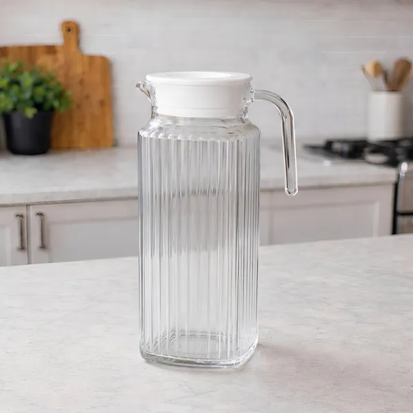 Cocinaire_1100ml_Square_Lining_Glass_Water_Jug_with_Plastic_Lid_&_Handle,_Leakproof_Beverage_Pitcher,_BPA_Free_Juice_Milk_Lemonade_Iced_Tea_Carafe,_Large_Capacity_Kitchen_Fridge_Drink_Dispenser_(Pack_of_1)