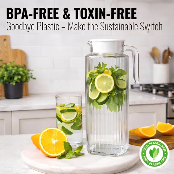 Cocinaire_1100ml_Square_Lining_Glass_Water_Jug_with_Plastic_Lid_&_Handle,_Leakproof_Beverage_Pitcher,_BPA_Free_Juice_Milk_Lemonade_Iced_Tea_Carafe,_Large_Capacity_Kitchen_Fridge_Drink_Dispenser_(Pack_of_1)