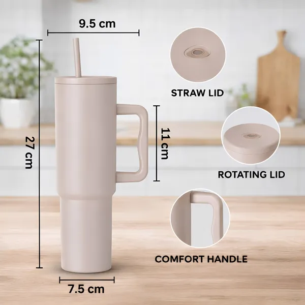 Cocinaire_1200ML_Vacuum_Insulated_Travel_Tumbler_With_Handle_And_Straw_Lid_Double_Wall_Thermal_Drinkware_Leakproof_Large_Capacity_Hot_And_Cold_Beverage_Tumbler_For_Coffee_Water_Office_Gym_Travel_(Beige)_(Pack_of_1)