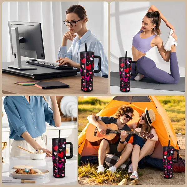 Cocinaire_1200ML_Vacuum_Insulated_Travel_Tumbler_With_Handle_And_Straw_Lid_Double_Wall_Thermal_Drinkware_Leakproof_Large_Capacity_Hot_And_Cold_Beverage_Tumbler_For_Coffee_Water_Office_Gym_Travel_(Heart_Print-Black)_(Pack_of_1)