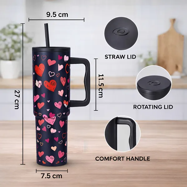 Cocinaire_1200ML_Vacuum_Insulated_Travel_Tumbler_With_Handle_And_Straw_Lid_Double_Wall_Thermal_Drinkware_Leakproof_Large_Capacity_Hot_And_Cold_Beverage_Tumbler_For_Coffee_Water_Office_Gym_Travel_(Heart_Print-Black)_(Pack_of_1)