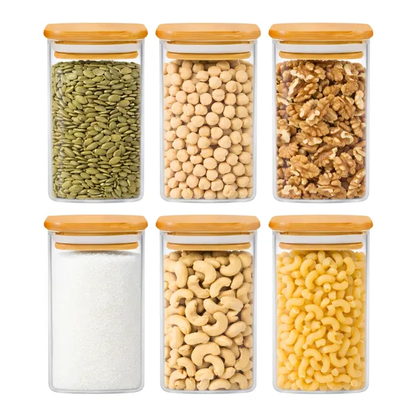 Cocinaire_270ml_Square_Glass_Storage_Jar_with_Bamboo_Lid,_Airtight_Silicone_Seal_Borosilicate_Clear_Kitchen_Container_for_Spices,_Nuts,_Dry_Fruits,_Grains_&_Pantry_Organization,_Moisture_Proof_Food_Storage_Box_(Pack_of_6)