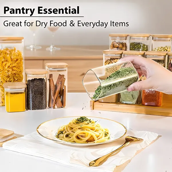 Cocinaire_270ml_Square_Glass_Storage_Jar_with_Bamboo_Lid,_Airtight_Silicone_Seal_Borosilicate_Clear_Kitchen_Container_for_Spices,_Nuts,_Dry_Fruits,_Grains_&_Pantry_Organization,_Moisture_Proof_Food_Storage_Box_(Pack_of_6)