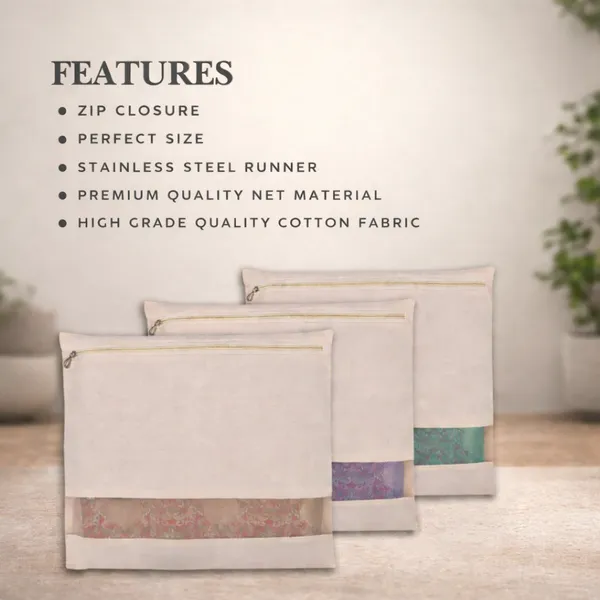 Cocinaire_Reusable_Saree_Cover_Bags_Set_with_Zipper,_Cotton_Fabric_Storage_Organizer_with_Transparent_Window,_Breathable_Dustproof_Wardrobe_&_Travel_Saree_Storage_Bags_for_Women_(Beige)_(Pack_of_10)