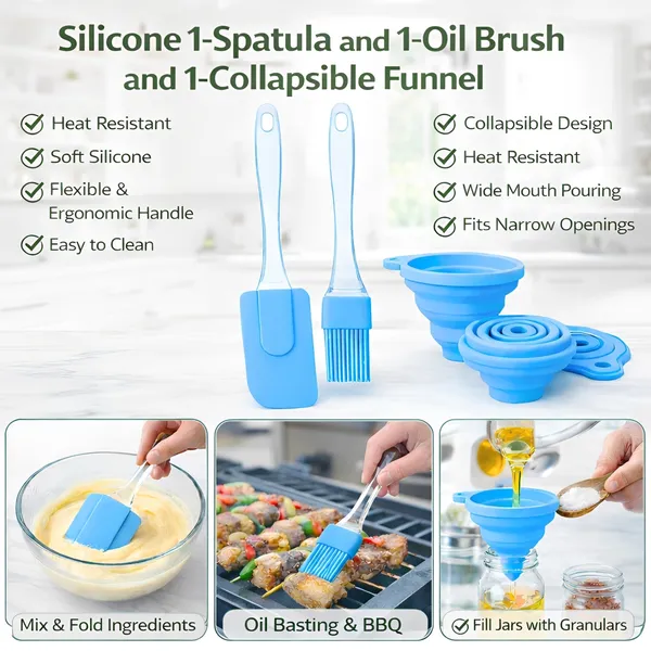 Cocinaire_2-500ml_Glass_Oil_Dispenser_Bottle_Set_with_Stainless_Steel_Drip-Free_Pour_Spout,_2-100ml_Flip-Top_Spice_Jars,_Silicone_1-Spatula,_1-Oil_Brush_&_1-Collapsible_Funnel_�_Kitchen_Cooking_&_BBQ_Combo_(Pack_of_7)