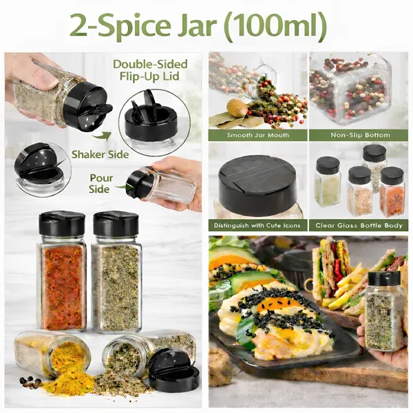 Cocinaire_2-500ml_Glass_Oil_Dispenser_Bottle_Set_with_Stainless_Steel_Drip-Free_Pour_Spout,_2-100ml_Flip-Top_Spice_Jars,_Silicone_1-Spatula,_1-Oil_Brush_&_1-Collapsible_Funnel_�_Kitchen_Cooking_&_BBQ_Combo_(Pack_of_7)