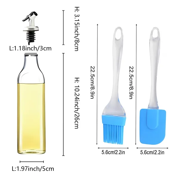 Cocinaire_2-500ml_Glass_Oil_Dispenser_Bottle_Set_with_Stainless_Steel_Drip-Free_Pour_Spout,_2-100ml_Flip-Top_Spice_Jars,_Silicone_1-Spatula,_1-Oil_Brush_&_1-Collapsible_Funnel_�_Kitchen_Cooking_&_BBQ_Combo_(Pack_of_7)