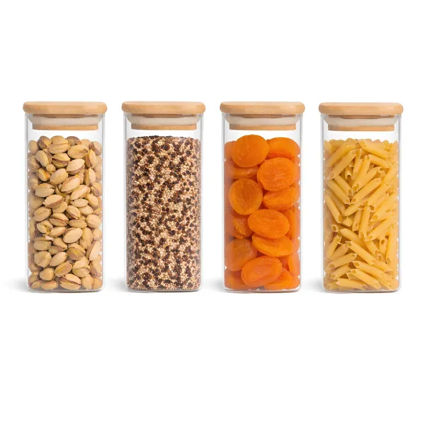 Cocinaire_330ml_Square_Glass_Storage_Jar_with_Bamboo_Lid,_Airtight_Silicone_Seal_Borosilicate_Clear_Kitchen_Container_for_Spices,_Nuts,_Dry_Fruits,_Grains_&_Pantry_Organization,_Moisture_Proof_Food_Storage_Box_(Pack_of_4)