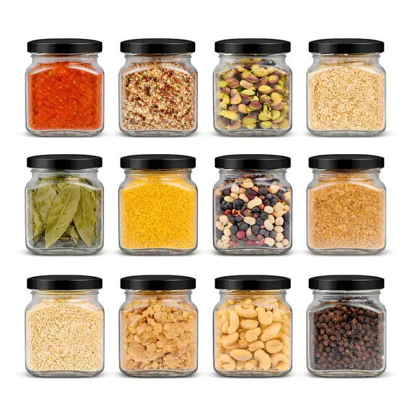 Cocinaire_250ml_Square_Glass_Jar_Airtight_Storage_Container_with_Black_Metal_Screw_Lid,_Food_Grade_Transparent_Glass,_Leak_Proof_Kitchen_Pantry_Jar_for_Spices,_Dry_Fruits,_Pulses_&_Grains_(Pack_of_12)