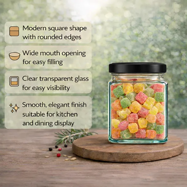 Cocinaire_350ml_Square_Glass_Jar_with_Airtight_Black_Metal_Lid_�_Premium_Food_Grade_Kitchen_Storage_Container_for_Spices,_Dry_Fruits,_Pulses,_Grains,_Pantry_Organizer,_BPA_Free_(Pack_of_6)