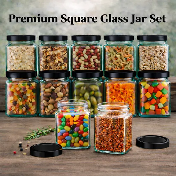 Cocinaire_350ml_Square_Glass_Jar_with_Airtight_Black_Metal_Lid_�_Premium_Food_Grade_Kitchen_Storage_Container_for_Spices,_Dry_Fruits,_Pulses,_Grains,_Pantry_Organizer,_BPA_Free_(Pack_of_6)