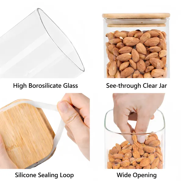 Cocinaire_270ml_Square_Glass_Storage_Jar_with_Bamboo_Lid,_Airtight_Silicone_Seal_Borosilicate_Clear_Kitchen_Container_for_Spices,_Nuts,_Dry_Fruits,_Grains_&_Pantry_Organization,_Moisture_Proof_Food_Storage_Box_(Pack_of_8)