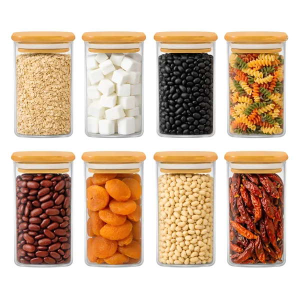 Cocinaire_270ml_Square_Glass_Storage_Jar_with_Bamboo_Lid,_Airtight_Silicone_Seal_Borosilicate_Clear_Kitchen_Container_for_Spices,_Nuts,_Dry_Fruits,_Grains_&_Pantry_Organization,_Moisture_Proof_Food_Storage_Box_(Pack_of_8)