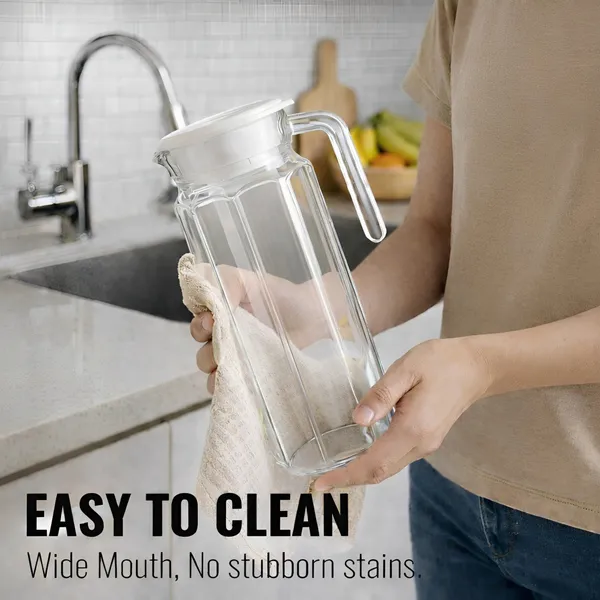 Cocinaire_1100ml_Hexagon_Glass_Water_Jug_with_Plastic_Lid_&_Handle_�_Transparent_Beverage_Pitcher_Carafe_for_Water,_Juice,_Lemonade,_Iced_Tea,_Milk_�_Leakproof_Kitchen_Drink_Dispenser_for_Home_&_Dining_(Pack_of_1)