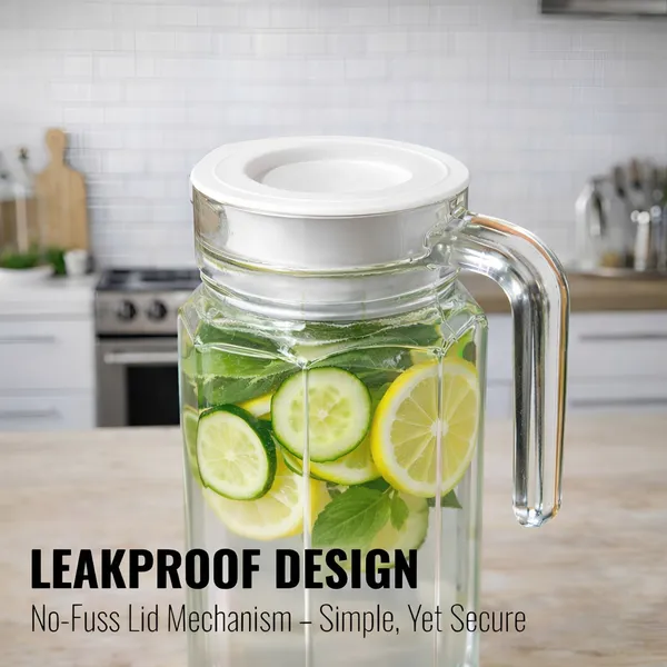 Cocinaire_1100ml_Hexagon_Glass_Water_Jug_with_Plastic_Lid_&_Handle_�_Transparent_Beverage_Pitcher_Carafe_for_Water,_Juice,_Lemonade,_Iced_Tea,_Milk_�_Leakproof_Kitchen_Drink_Dispenser_for_Home_&_Dining_(Pack_of_1)