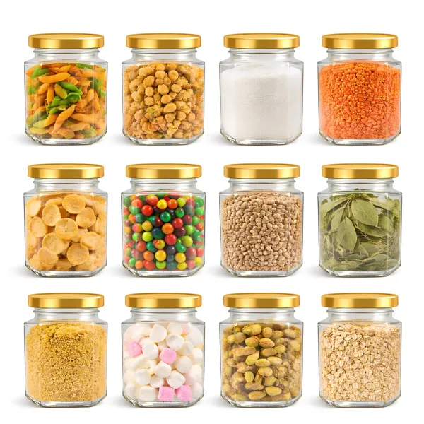Cocinaire_250ml_Hexagon_Glass_Storage_Jar_with_Golden_Metal_Screw_Lid,_Airtight_Clear_Kitchen_Container_for_Spices,_Dry_Fruits,_Pulses,_Grains_&_Pantry_Organization,_Leak_Proof_Food_Grade_Jar_(Pack_of_12)