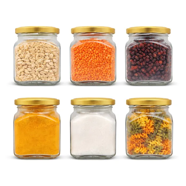 Cocinaire_250ml_Square_Glass_Jar_Airtight_Storage_Container_with_Golden_Metal_Screw_Lid,_Food_Grade_Transparent_Glass,_Leak_Proof_Kitchen_Pantry_Jar_for_Spices,_Dry_Fruits,_Pulses_&_Grains_(Pack_of_6)