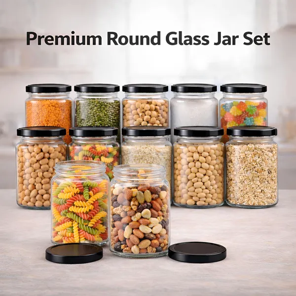 Cocinaire_500ml_Round_Glass_Jar_Airtight_Storage_Container_with_Black_Metal_Screw_Lid_�_Food_Grade_Clear_Kitchen_Pantry_Jar_for_Spices,_Dry_Fruits,_Pulses,_Sugar_&_Coffee_(Pack_of_6)
