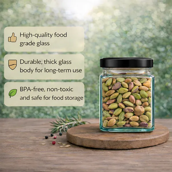 Cocinaire_350ml_Square_Glass_Jar_with_Airtight_Black_Metal_Lid_�_Premium_Food_Grade_Kitchen_Storage_Container_for_Spices,_Dry_Fruits,_Pulses,_Grains,_Pantry_Organizer,_BPA_Free_(Pack_of_12)
