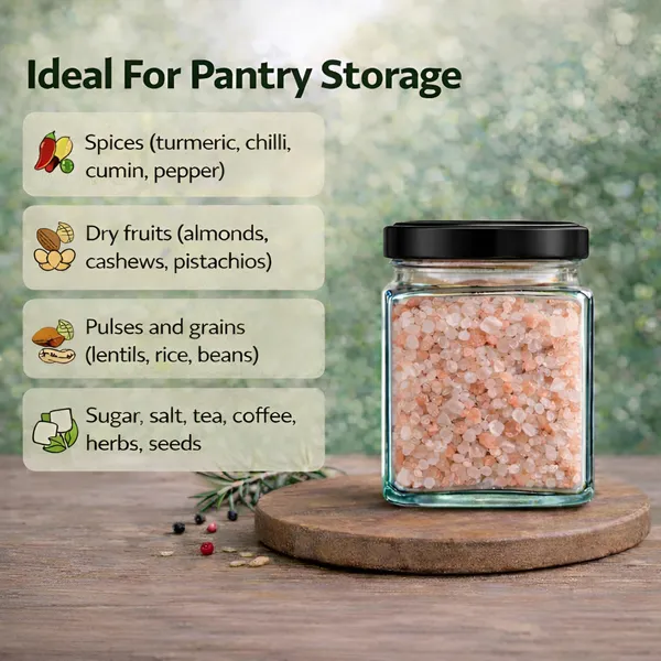 Cocinaire_350ml_Square_Glass_Jar_with_Airtight_Black_Metal_Lid_�_Premium_Food_Grade_Kitchen_Storage_Container_for_Spices,_Dry_Fruits,_Pulses,_Grains,_Pantry_Organizer,_BPA_Free_(Pack_of_12)
