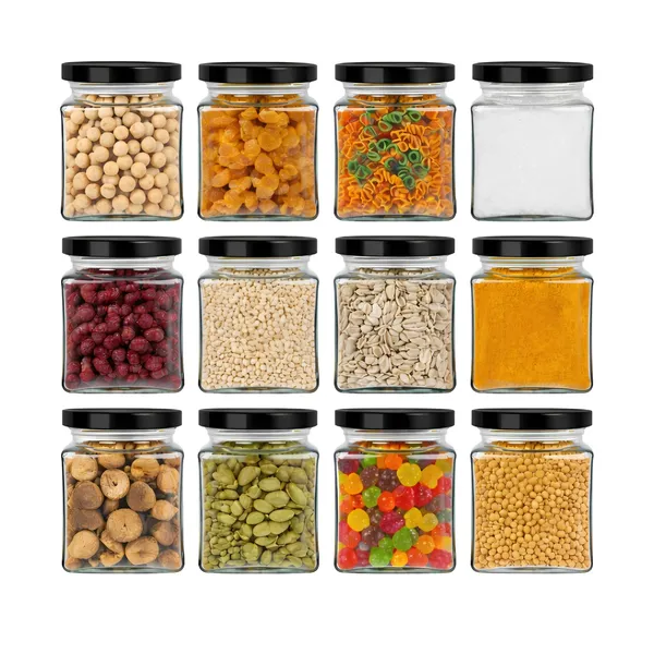 Cocinaire_350ml_Square_Glass_Jar_with_Airtight_Black_Metal_Lid_�_Premium_Food_Grade_Kitchen_Storage_Container_for_Spices,_Dry_Fruits,_Pulses,_Grains,_Pantry_Organizer,_BPA_Free_(Pack_of_12)