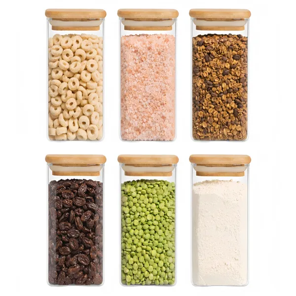 Cocinaire_330ml_Square_Glass_Storage_Jar_with_Bamboo_Lid,_Airtight_Silicone_Seal_Borosilicate_Clear_Kitchen_Container_for_Spices,_Nuts,_Dry_Fruits,_Grains_&_Pantry_Organization,_Moisture_Proof_Food_Storage_Box_(Pack_of_6)